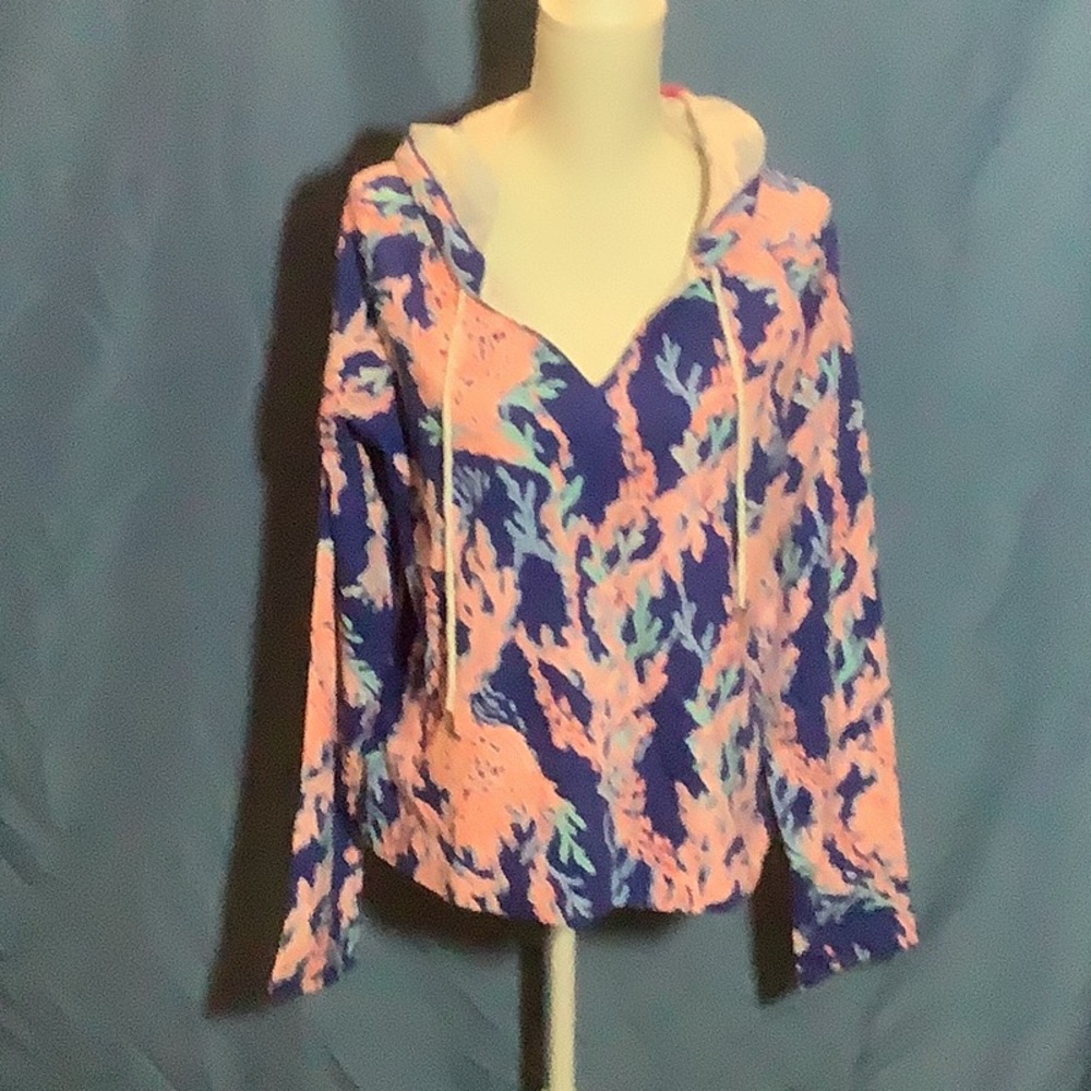 Lilly Pulitzer Kiawah Hoodie Borealis Blue Swim on Over Long Sleeved Hoodie